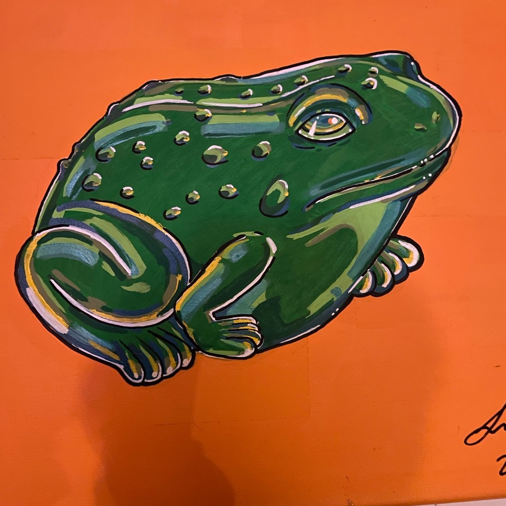 12”x20” frog painting acrylic on wood